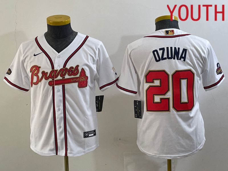 Youth Atlanta Braves #20 Ozuna White gold Champion 2024 Nike MLB Jersey style 1->new york rangers->NHL Jersey